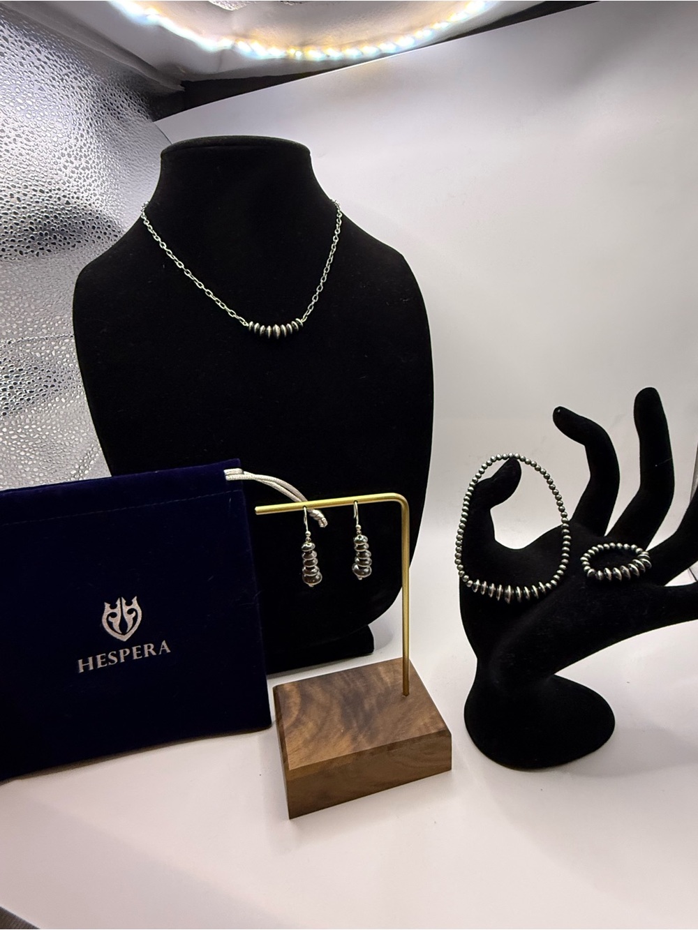 Hespera Sterling Silver Saucer Bead Necklace, Earring, Bracelet, Ring Set
